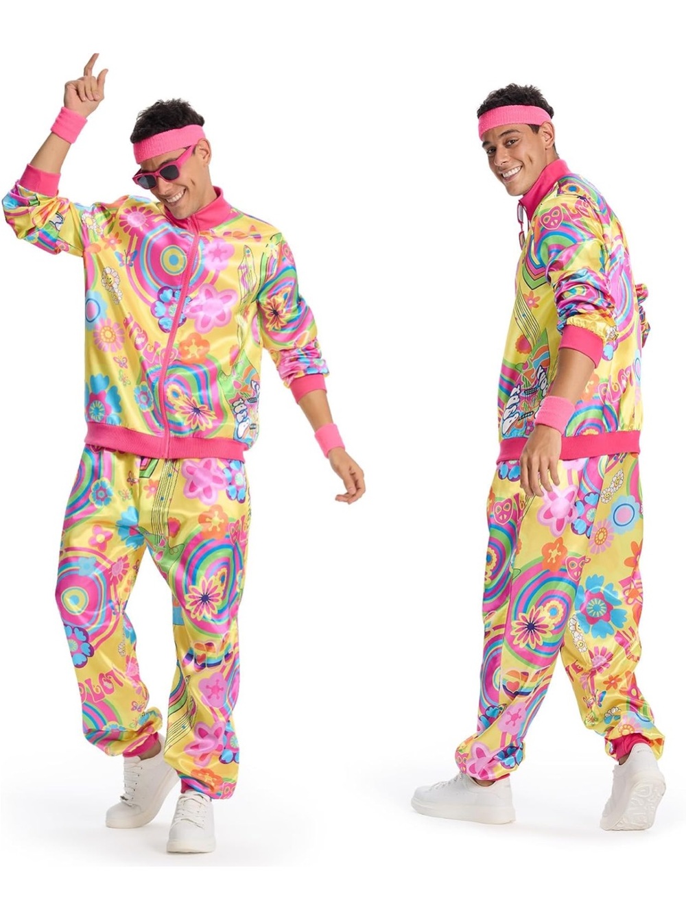 New 8PC 80s Costumes for Men, 90s Tracksuit Clothing Old School Sunglass Rapper
